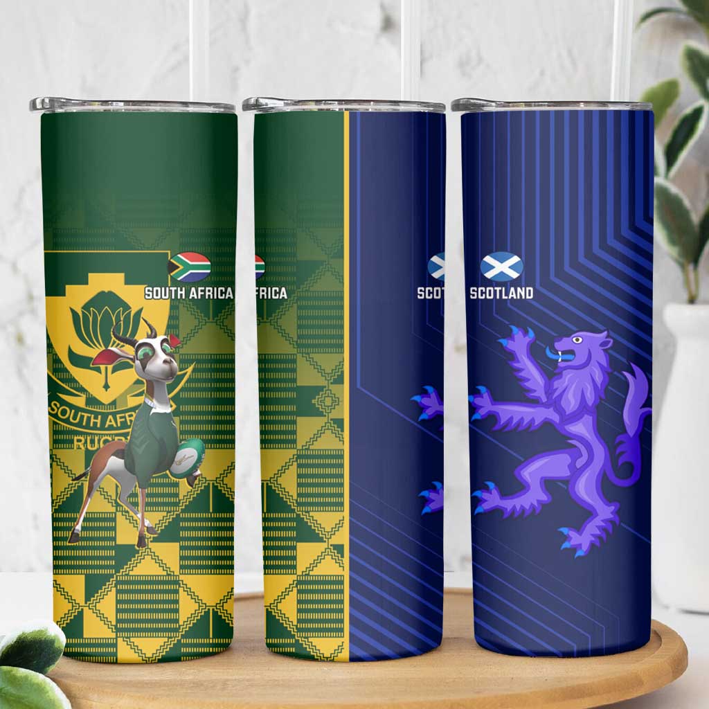 South Africa And Scotland Rugby Skinny Tumbler Springboks Thistle Together - Wonder Print Shop
