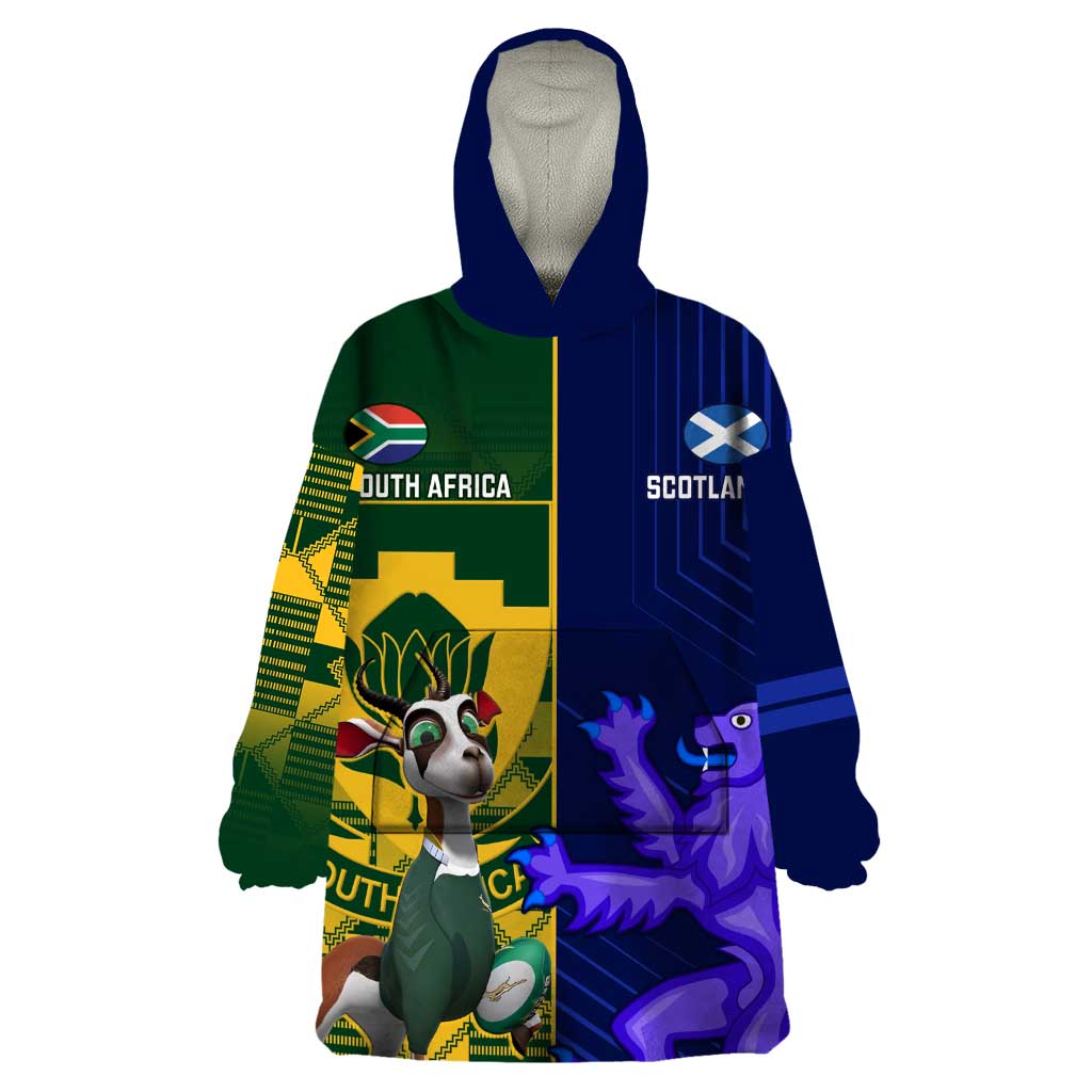 Custom South Africa And Scotland Rugby Wearable Blanket Hoodie Springboks Thistle Together - Wonder Print Shop