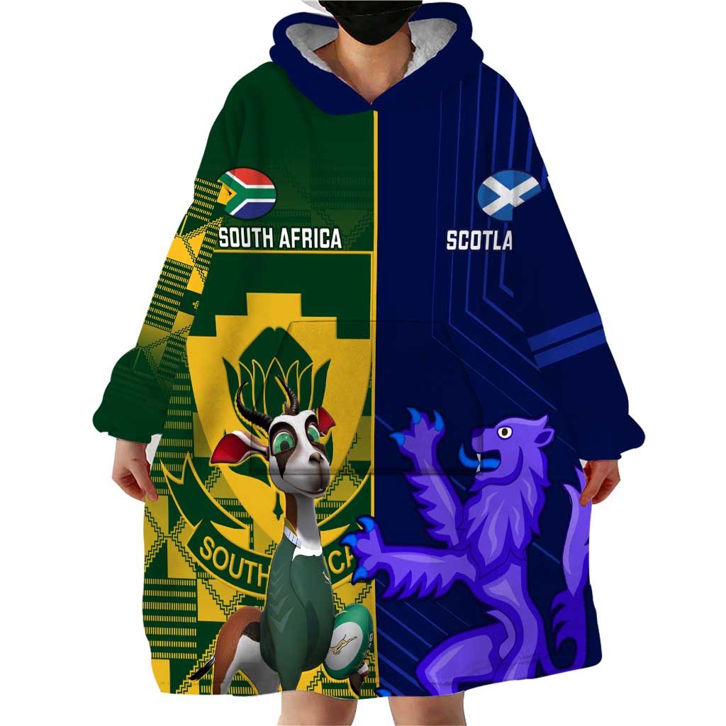 Custom South Africa And Scotland Rugby Wearable Blanket Hoodie Springboks Thistle Together - Wonder Print Shop