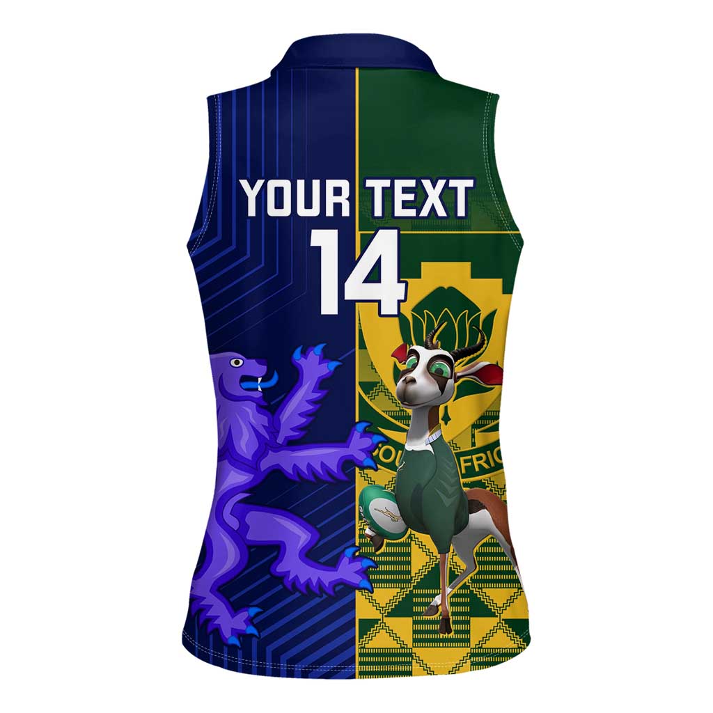 Custom South Africa And Scotland Rugby Women Sleeveless Polo Shirt Springboks Thistle Together - Wonder Print Shop