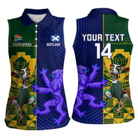 Custom South Africa And Scotland Rugby Women Sleeveless Polo Shirt Springboks Thistle Together - Wonder Print Shop