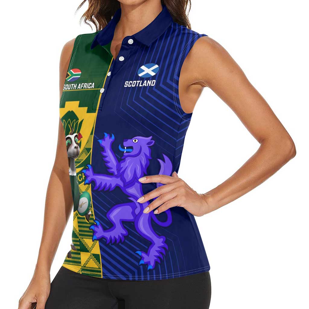 Custom South Africa And Scotland Rugby Women Sleeveless Polo Shirt Springboks Thistle Together - Wonder Print Shop