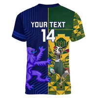 Custom South Africa And Scotland Rugby Women V-Neck T-Shirt Springboks Thistle Together - Wonder Print Shop