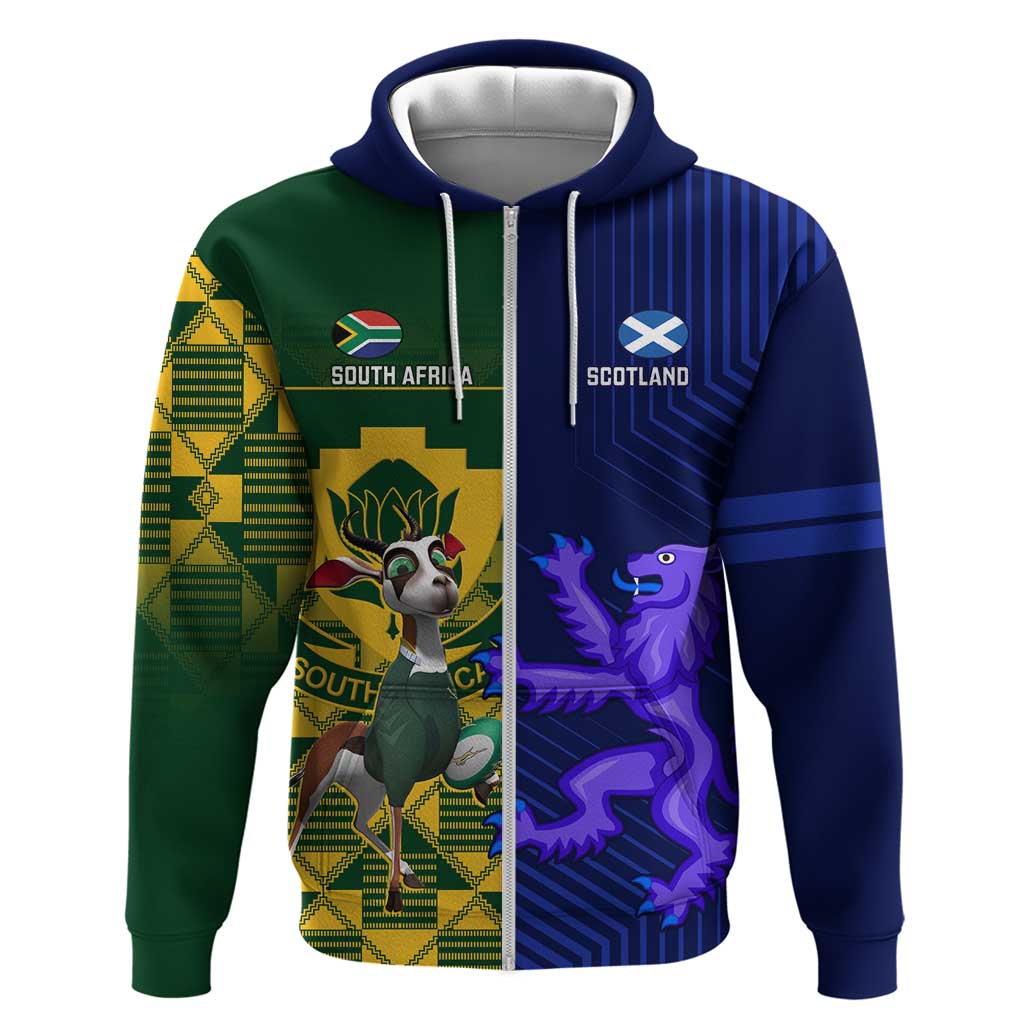 Custom South Africa And Scotland Rugby Zip Hoodie Springboks Thistle Together - Wonder Print Shop