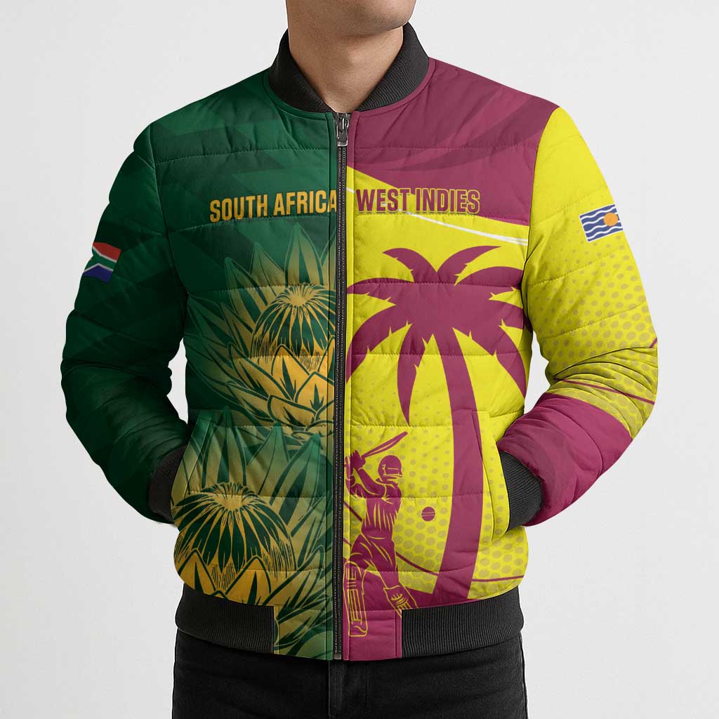 South Africa West Indies Cricket Custom Bomber Puffer Jacket Proteas Windies Together - Wonder Print Shop