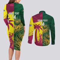 South Africa West Indies Cricket Custom Couples Matching Long Sleeve Bodycon Dress and Long Sleeve Button Shirt Proteas Windies Together - Wonder Print Shop