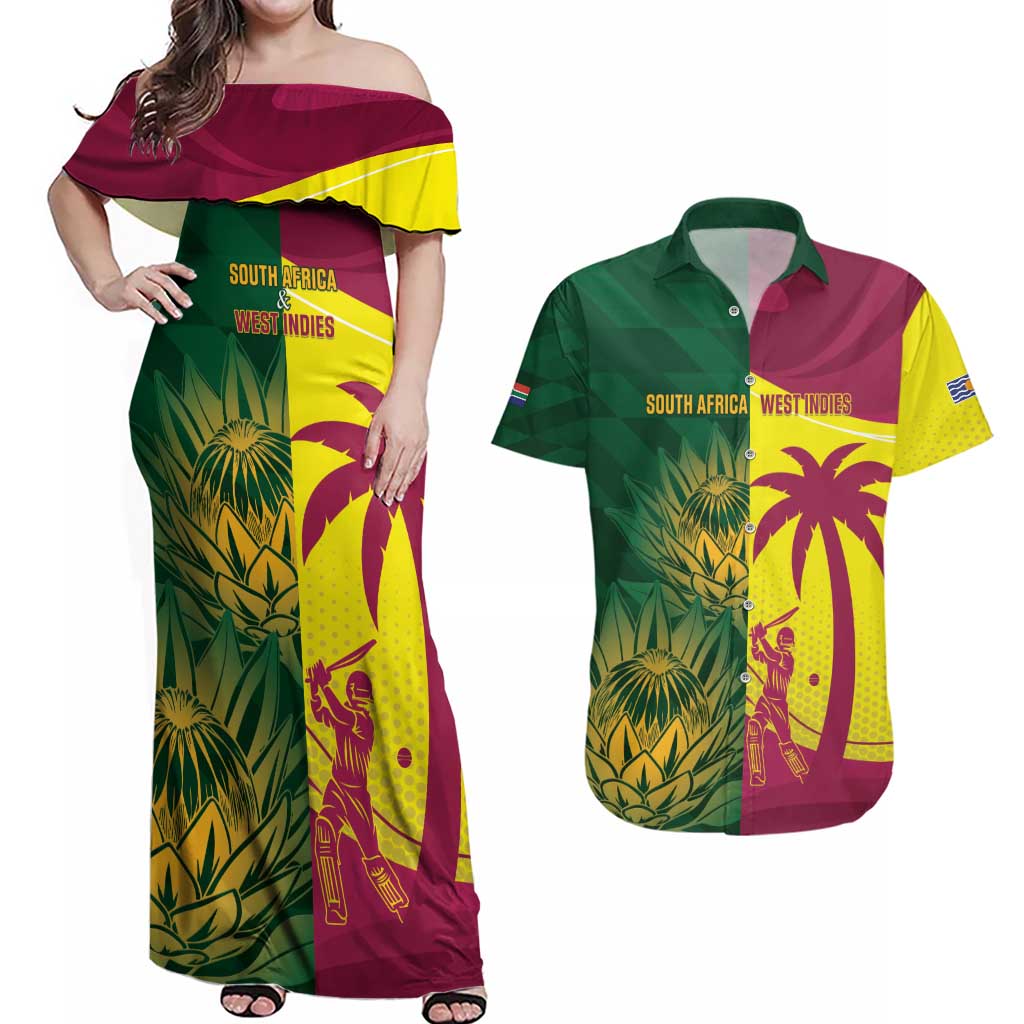 South Africa West Indies Cricket Custom Couples Matching Off Shoulder Maxi Dress and Hawaiian Shirt Proteas Windies Together - Wonder Print Shop