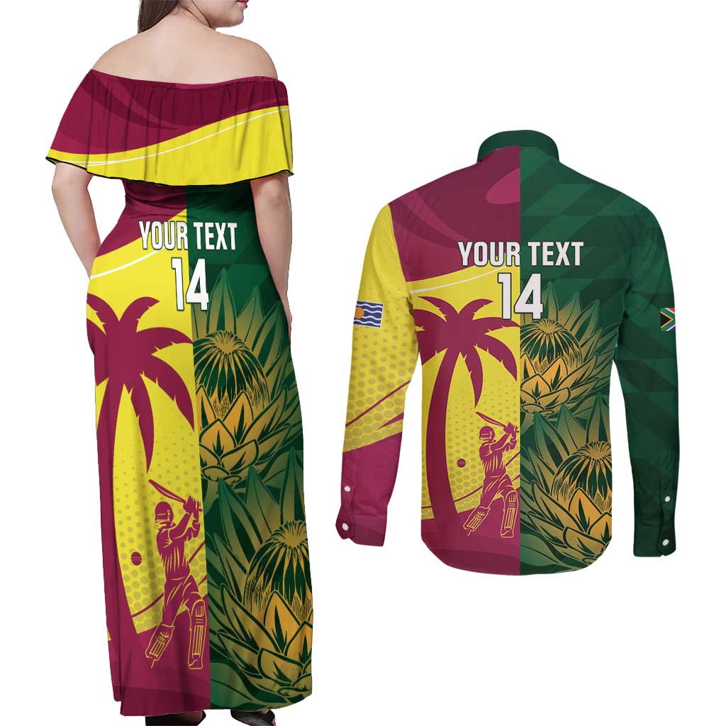 South Africa West Indies Cricket Custom Couples Matching Off Shoulder Maxi Dress and Long Sleeve Button Shirt Proteas Windies Together - Wonder Print Shop