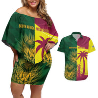 South Africa West Indies Cricket Custom Couples Matching Off Shoulder Short Dress and Hawaiian Shirt Proteas Windies Together - Wonder Print Shop