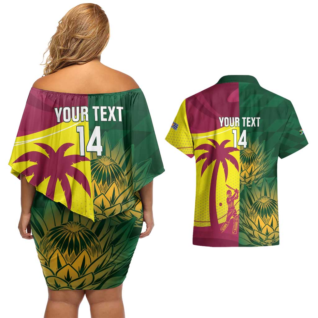 South Africa West Indies Cricket Custom Couples Matching Off Shoulder Short Dress and Hawaiian Shirt Proteas Windies Together - Wonder Print Shop