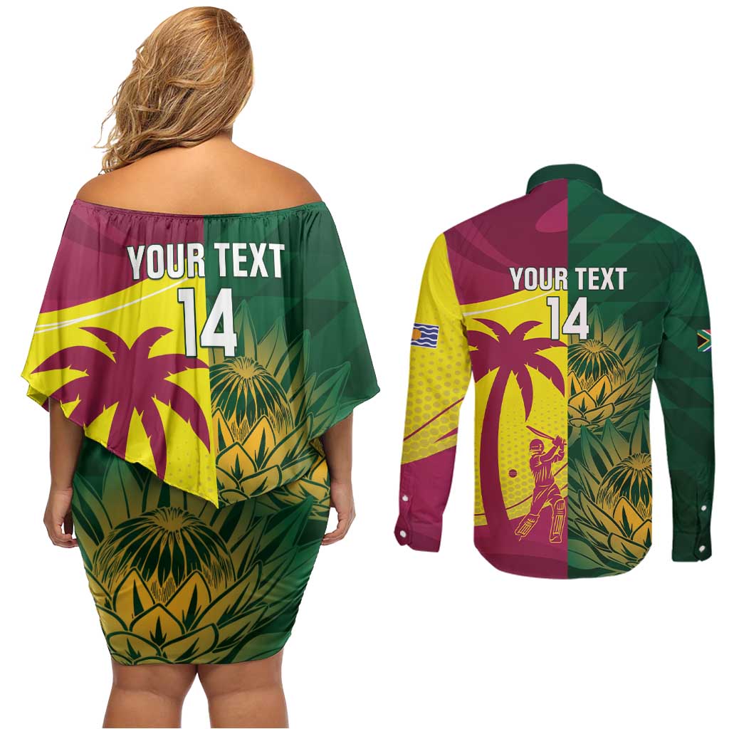 South Africa West Indies Cricket Custom Couples Matching Off Shoulder Short Dress and Long Sleeve Button Shirt Proteas Windies Together - Wonder Print Shop