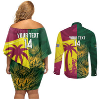 South Africa West Indies Cricket Custom Couples Matching Off Shoulder Short Dress and Long Sleeve Button Shirt Proteas Windies Together - Wonder Print Shop