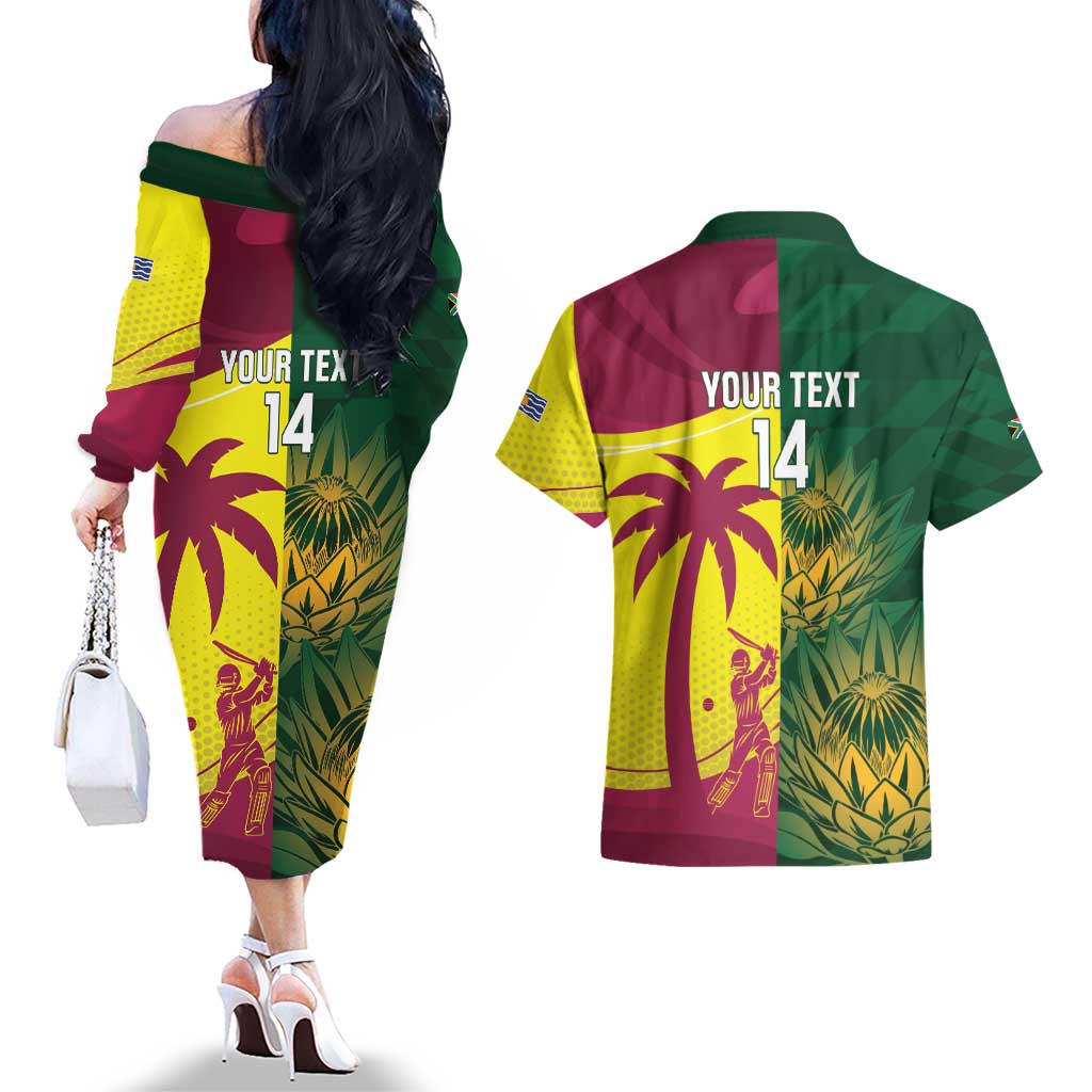 South Africa West Indies Cricket Custom Couples Matching Off The Shoulder Long Sleeve Dress and Hawaiian Shirt Proteas Windies Together - Wonder Print Shop