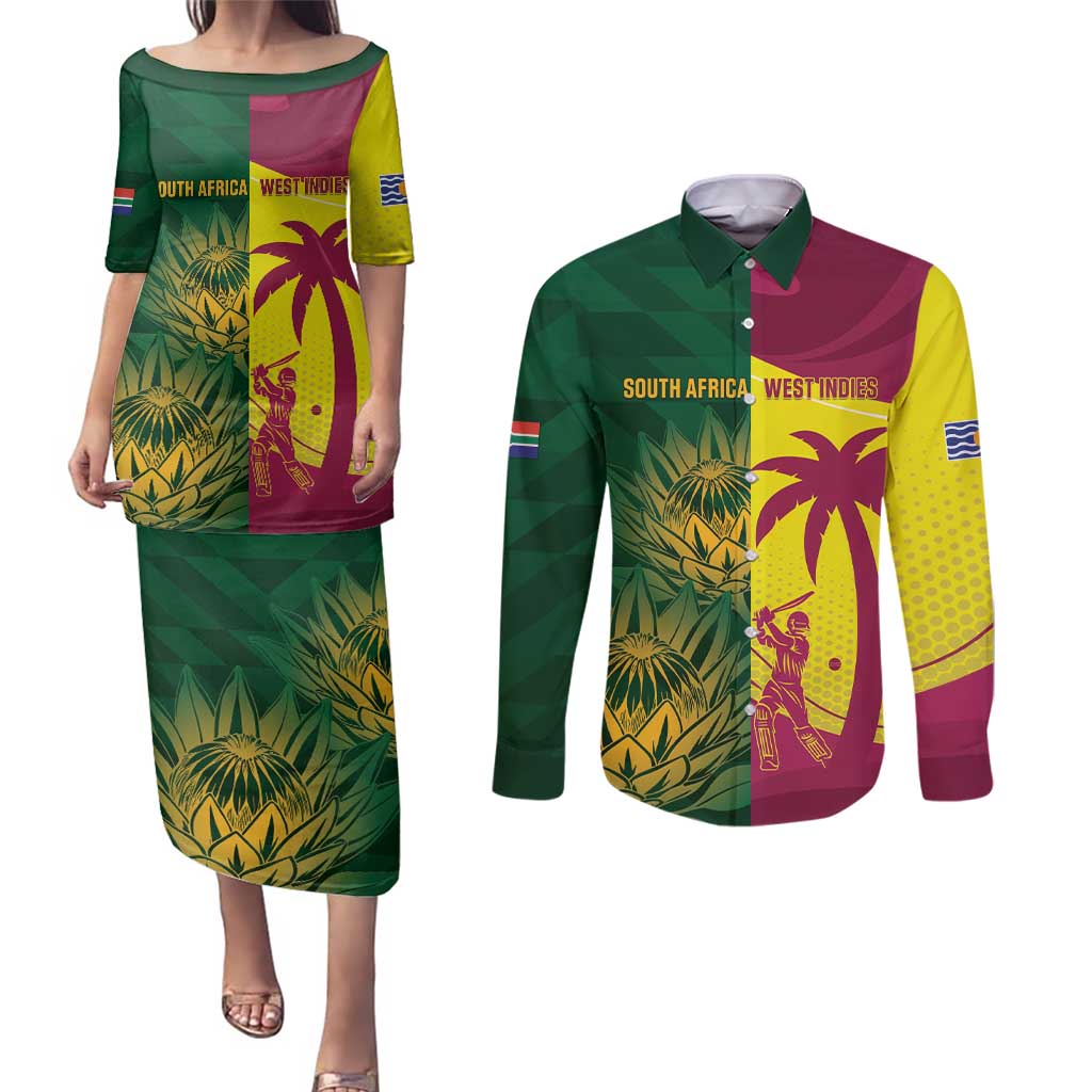 South Africa West Indies Cricket Custom Couples Matching Puletasi and Long Sleeve Button Shirt Proteas Windies Together - Wonder Print Shop