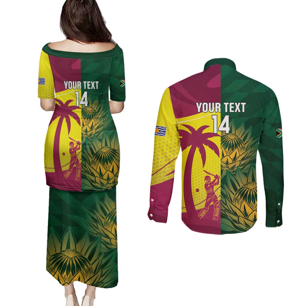 South Africa West Indies Cricket Custom Couples Matching Puletasi and Long Sleeve Button Shirt Proteas Windies Together - Wonder Print Shop