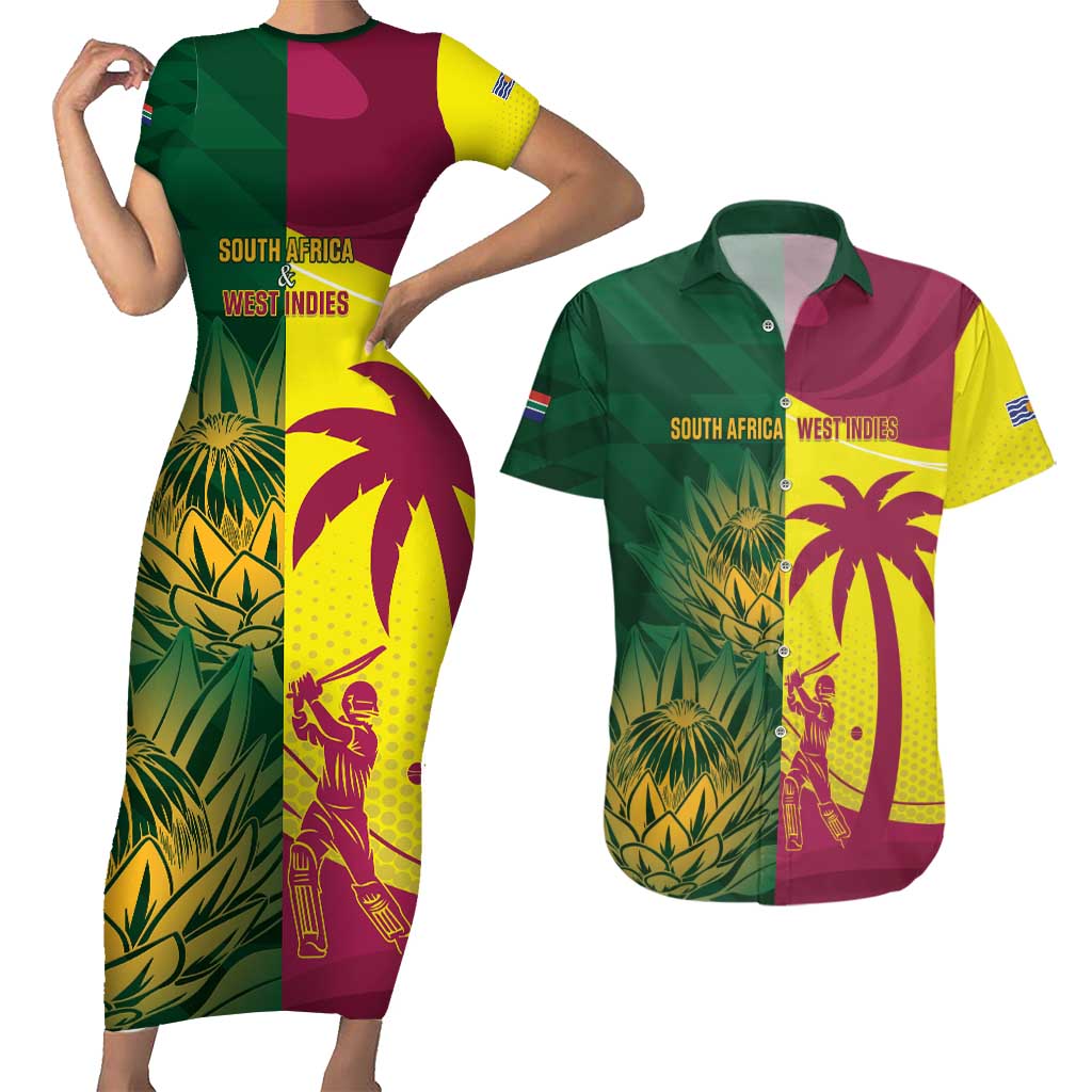 South Africa West Indies Cricket Custom Couples Matching Short Sleeve Bodycon Dress and Hawaiian Shirt Proteas Windies Together - Wonder Print Shop