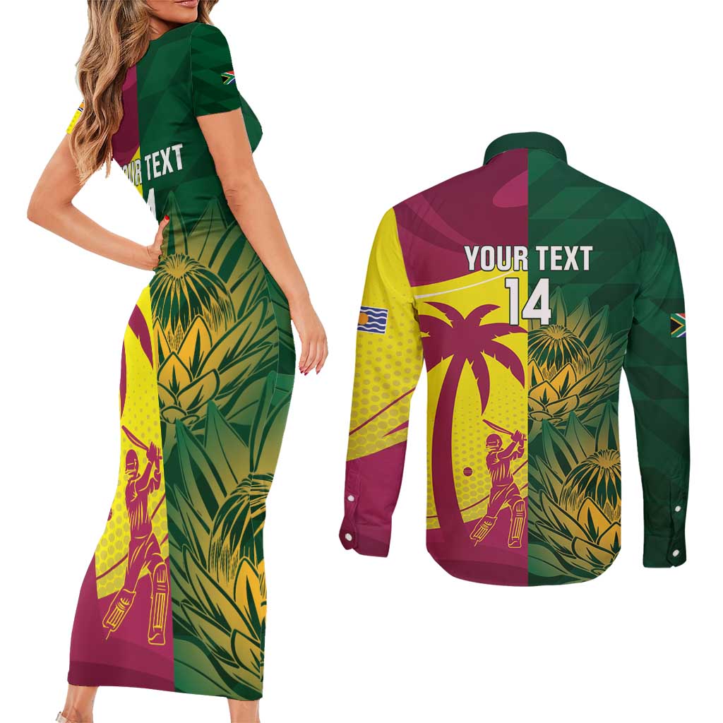 South Africa West Indies Cricket Custom Couples Matching Short Sleeve Bodycon Dress and Long Sleeve Button Shirt Proteas Windies Together - Wonder Print Shop