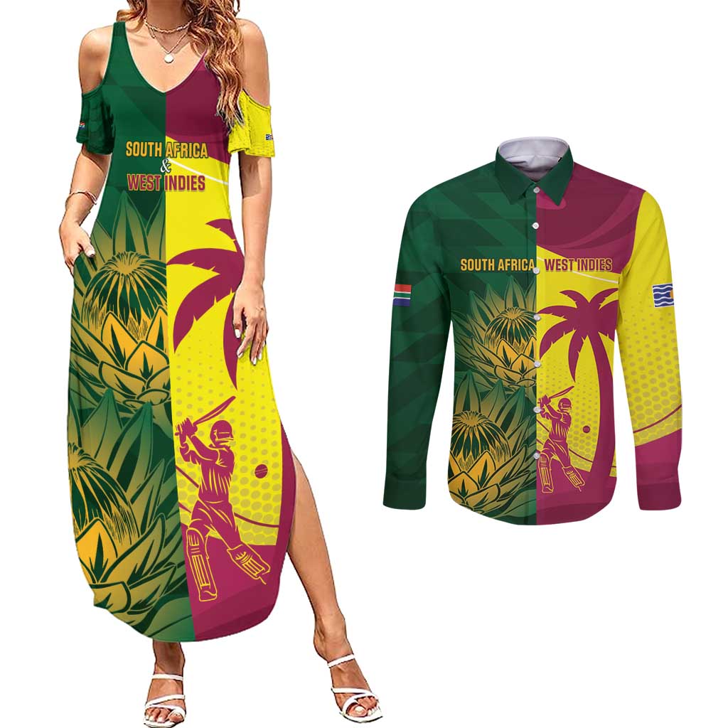 South Africa West Indies Cricket Custom Couples Matching Summer Maxi Dress and Long Sleeve Button Shirt Proteas Windies Together - Wonder Print Shop