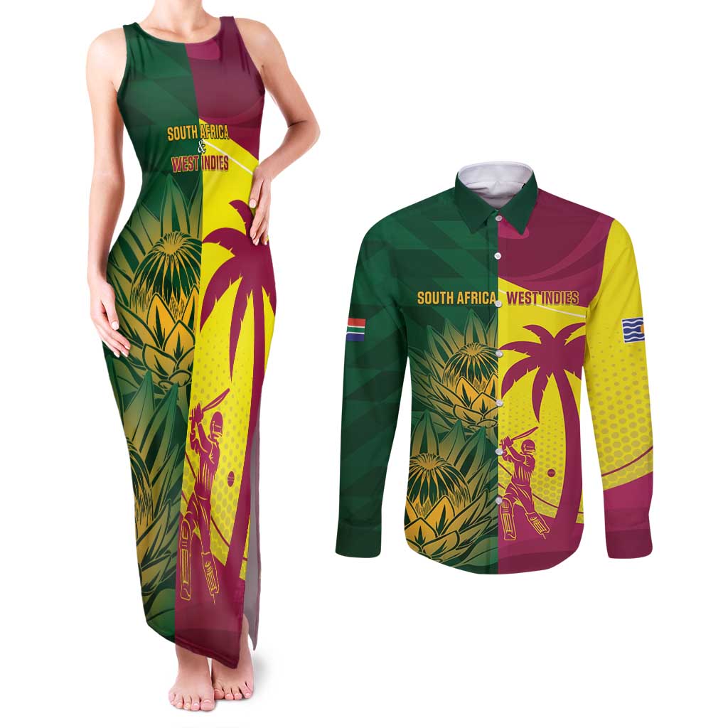 South Africa West Indies Cricket Custom Couples Matching Tank Maxi Dress and Long Sleeve Button Shirt Proteas Windies Together - Wonder Print Shop