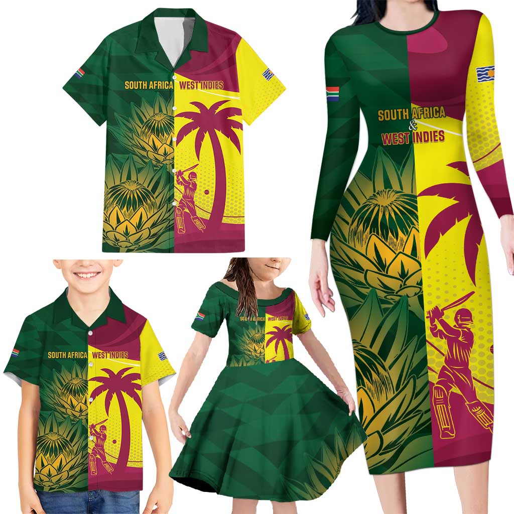 South Africa West Indies Cricket Custom Family Matching Long Sleeve Bodycon Dress and Hawaiian Shirt Proteas Windies Together - Wonder Print Shop