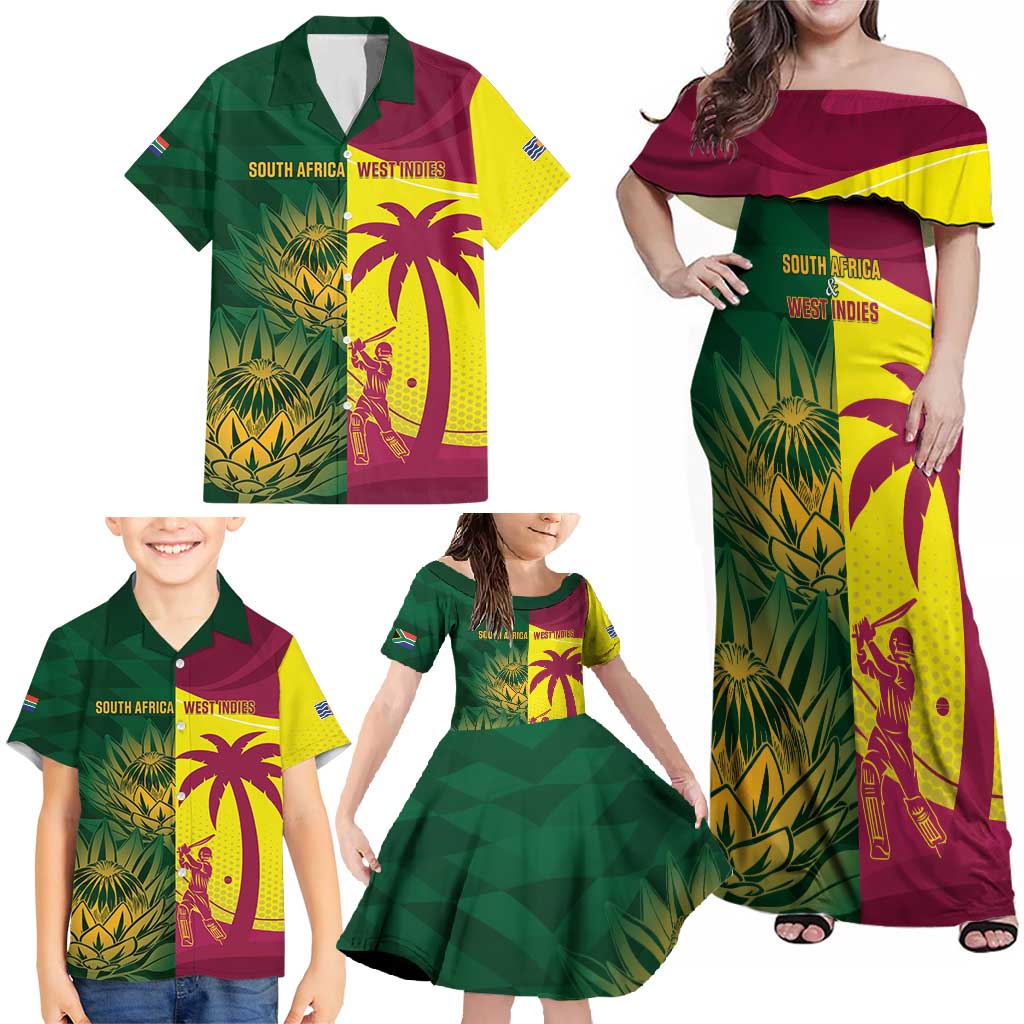South Africa West Indies Cricket Custom Family Matching Off Shoulder Maxi Dress and Hawaiian Shirt Proteas Windies Together - Wonder Print Shop