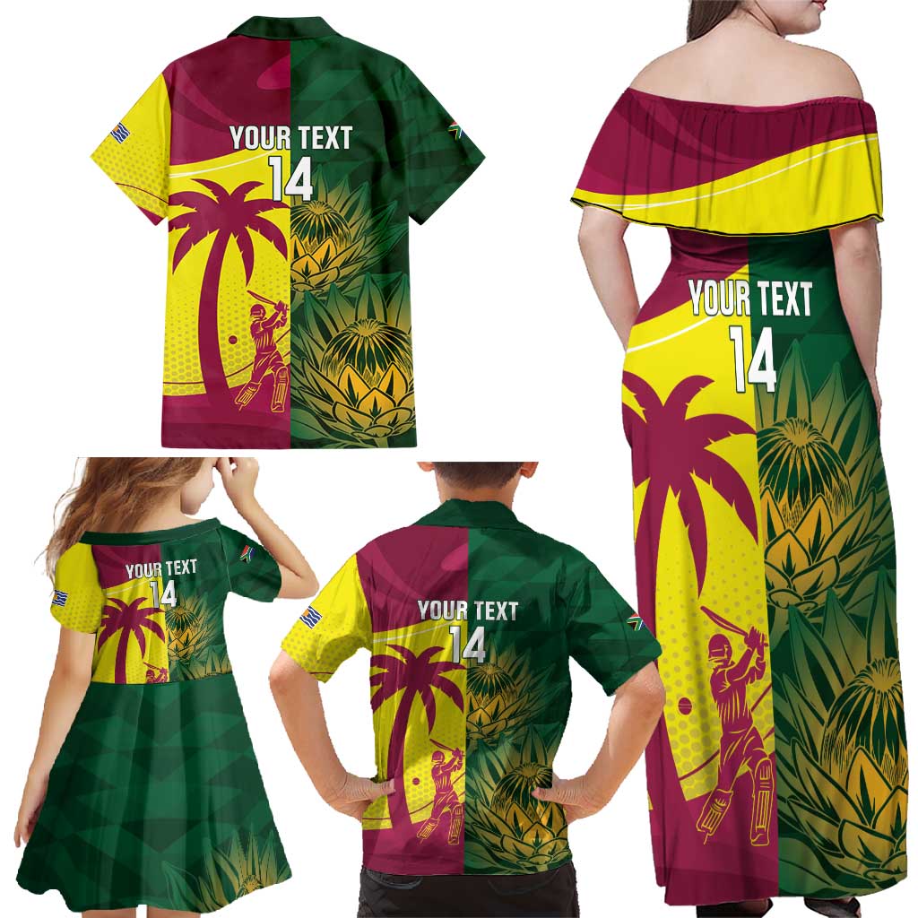 South Africa West Indies Cricket Custom Family Matching Off Shoulder Maxi Dress and Hawaiian Shirt Proteas Windies Together - Wonder Print Shop