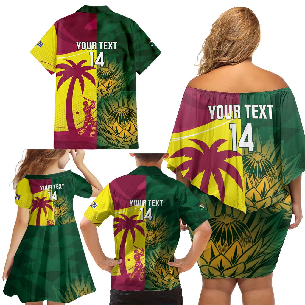South Africa West Indies Cricket Custom Family Matching Off Shoulder Short Dress and Hawaiian Shirt Proteas Windies Together - Wonder Print Shop