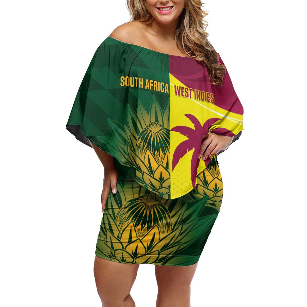 South Africa West Indies Cricket Custom Family Matching Off Shoulder Short Dress and Hawaiian Shirt Proteas Windies Together - Wonder Print Shop