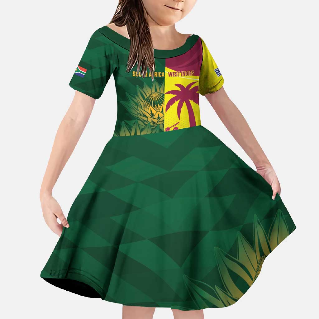South Africa West Indies Cricket Custom Family Matching Short Sleeve Bodycon Dress and Hawaiian Shirt Proteas Windies Together - Wonder Print Shop