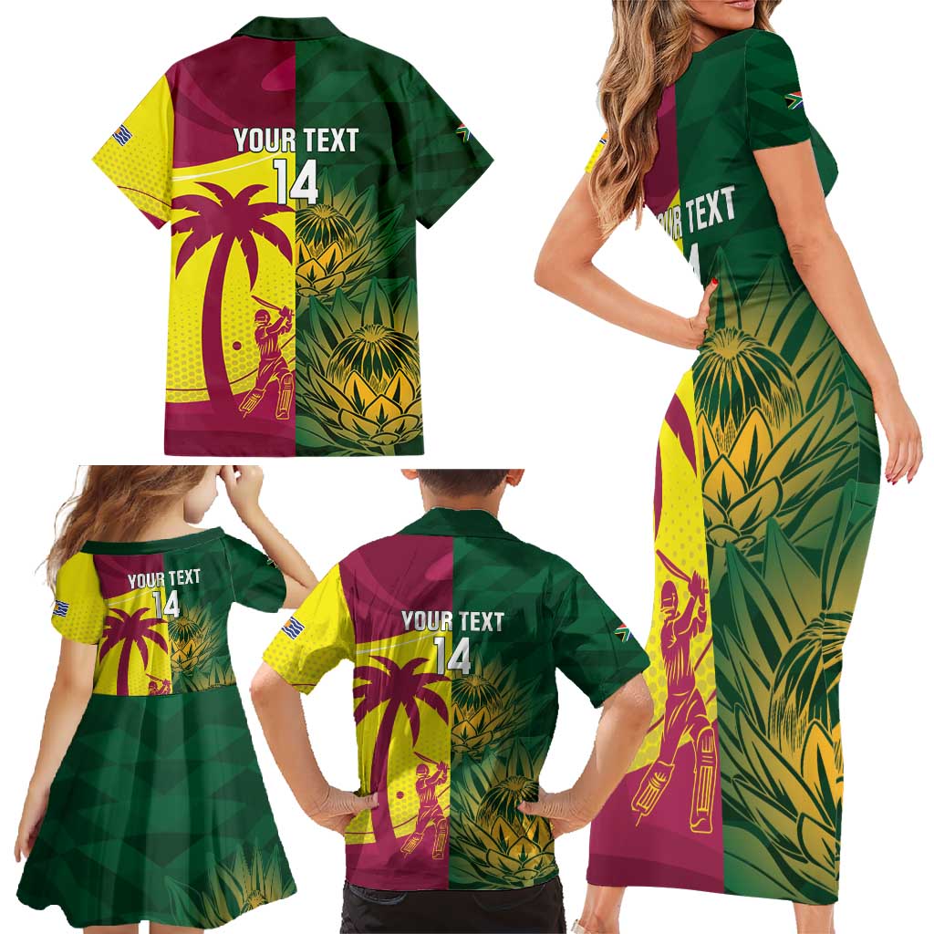 South Africa West Indies Cricket Custom Family Matching Short Sleeve Bodycon Dress and Hawaiian Shirt Proteas Windies Together - Wonder Print Shop