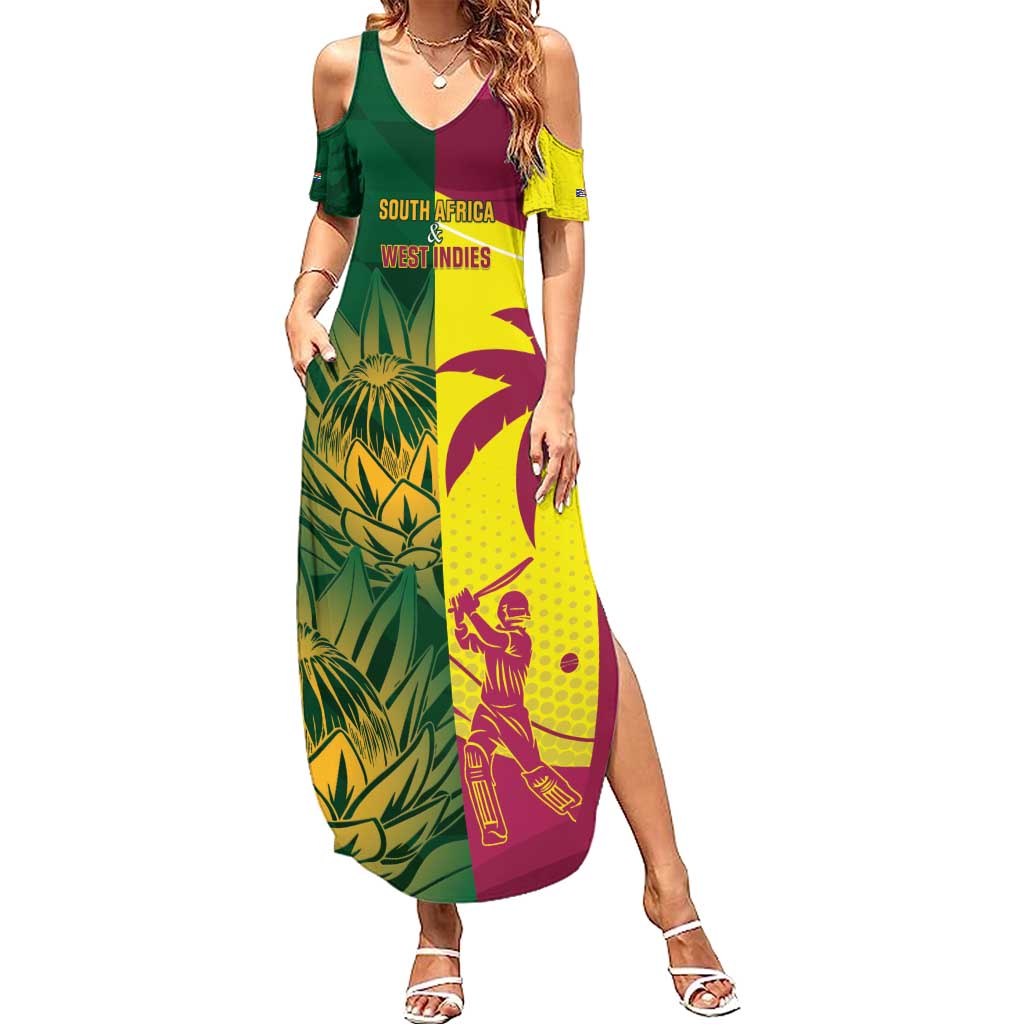 South Africa West Indies Cricket Custom Family Matching Summer Maxi Dress and Hawaiian Shirt Proteas Windies Together - Wonder Print Shop