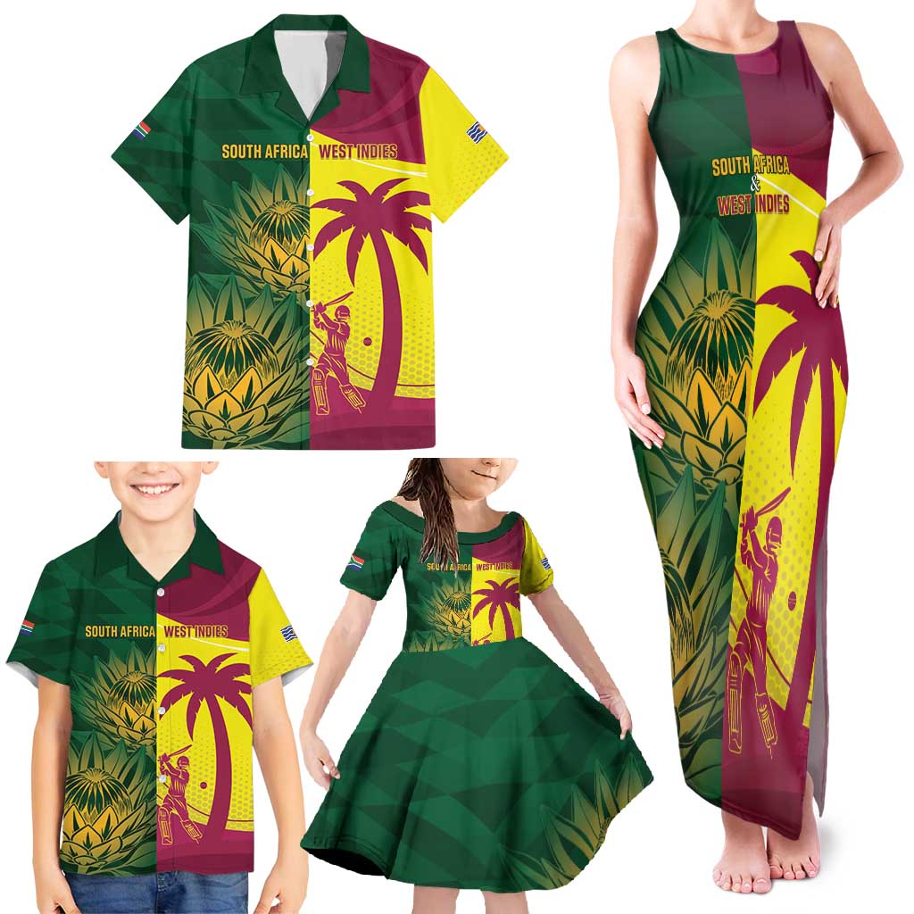 South Africa West Indies Cricket Custom Family Matching Tank Maxi Dress and Hawaiian Shirt Proteas Windies Together - Wonder Print Shop