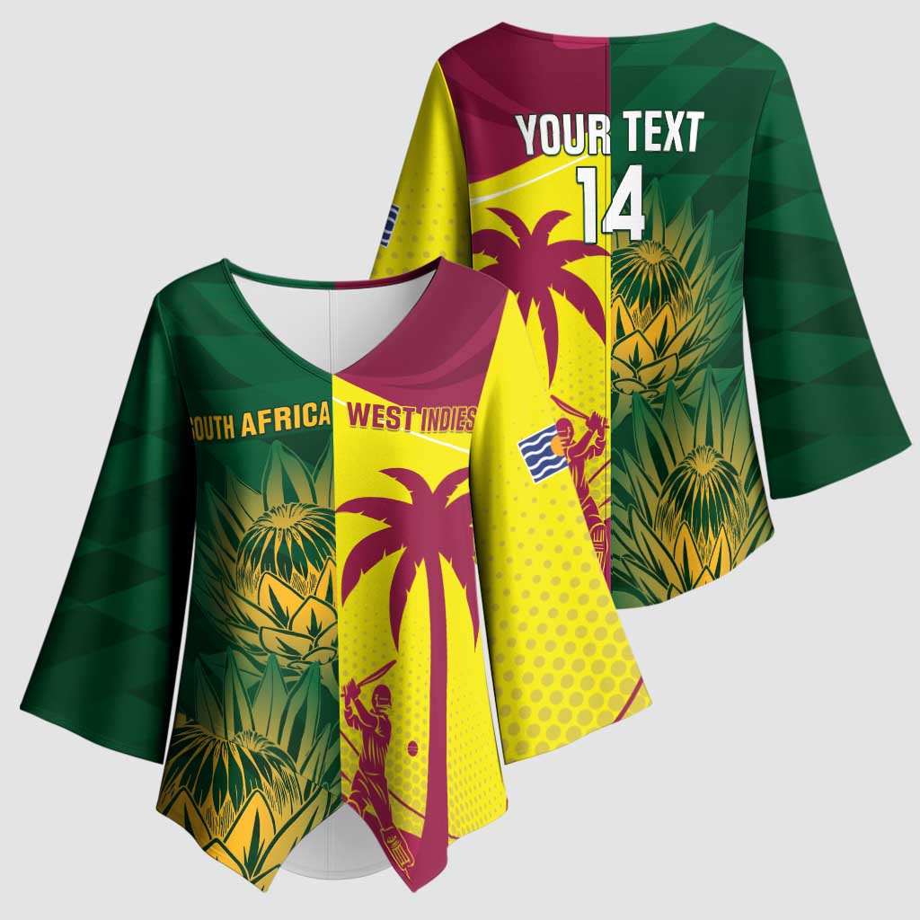 South Africa West Indies Cricket Custom Kimono Sleeve Blouse Proteas Windies Together - Wonder Print Shop