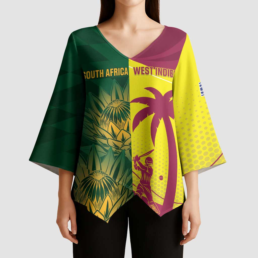 South Africa West Indies Cricket Custom Kimono Sleeve Blouse Proteas Windies Together - Wonder Print Shop