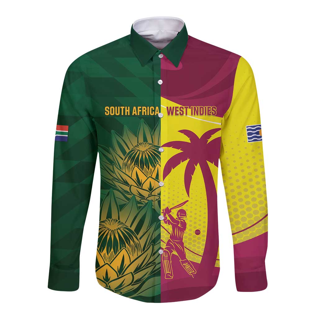 South Africa West Indies Cricket Custom Long Sleeve Button Shirt Proteas Windies Together - Wonder Print Shop