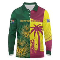 South Africa West Indies Cricket Custom Long Sleeve Polo Shirt Proteas Windies Together - Wonder Print Shop