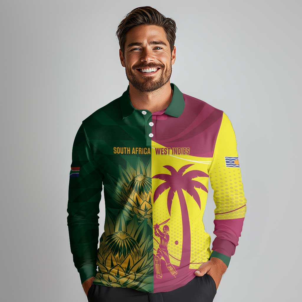 South Africa West Indies Cricket Custom Long Sleeve Polo Shirt Proteas Windies Together - Wonder Print Shop