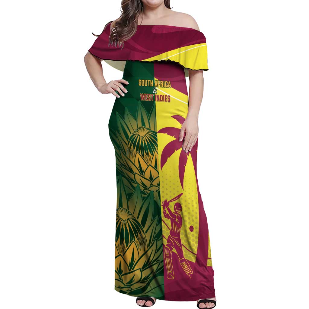 South Africa West Indies Cricket Custom Off Shoulder Maxi Dress Proteas Windies Together - Wonder Print Shop