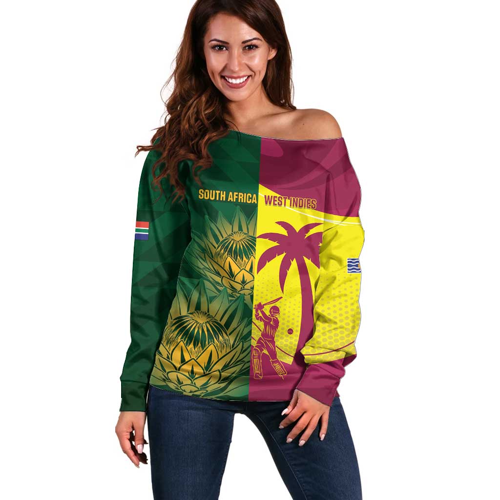 South Africa West Indies Cricket Custom Off Shoulder Sweater Proteas Windies Together - Wonder Print Shop