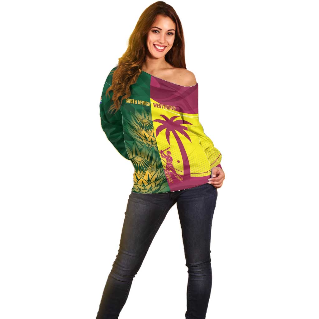South Africa West Indies Cricket Custom Off Shoulder Sweater Proteas Windies Together - Wonder Print Shop