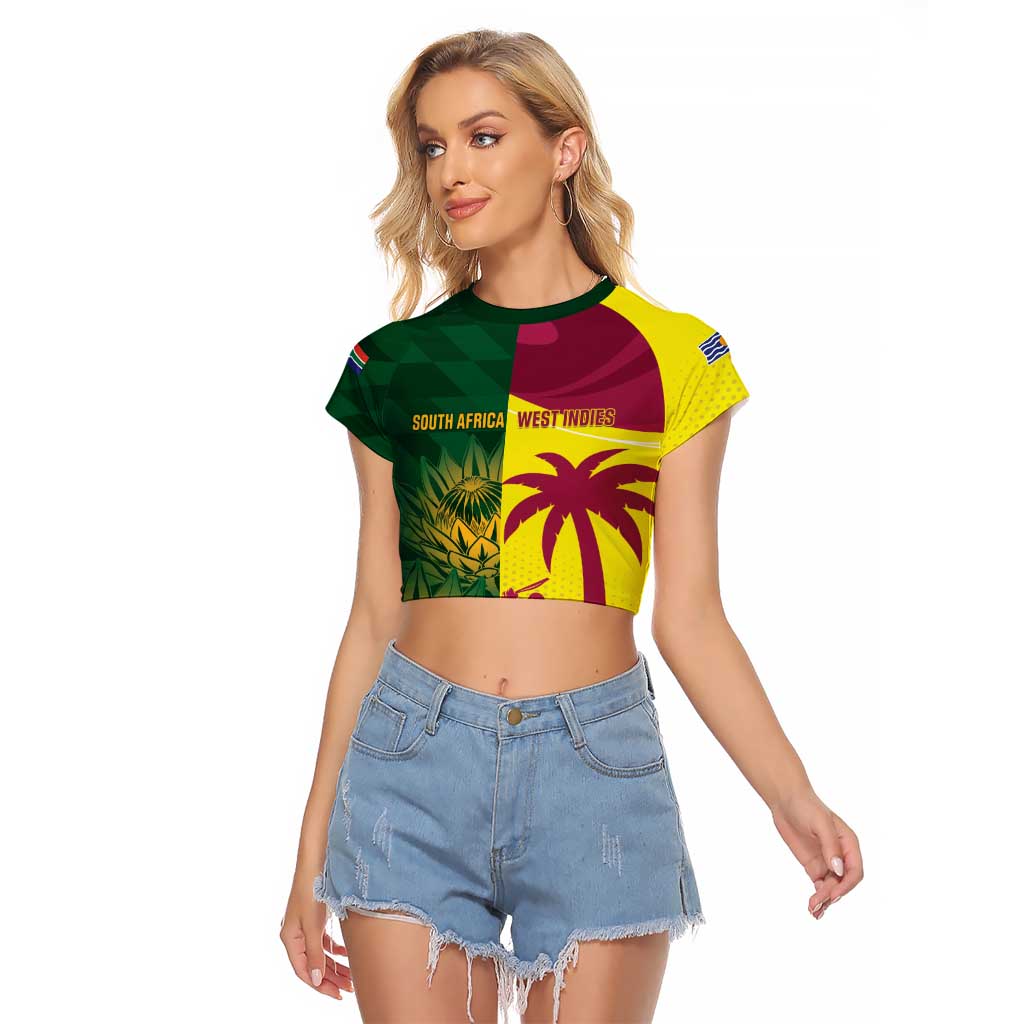 South Africa West Indies Cricket Custom Raglan Cropped T Shirt Proteas Windies Together - Wonder Print Shop