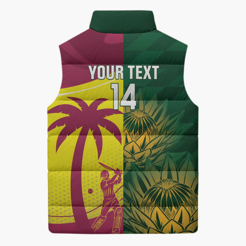 South Africa West Indies Cricket Custom Sleeveless Puffer Jacket Proteas Windies Together - Wonder Print Shop