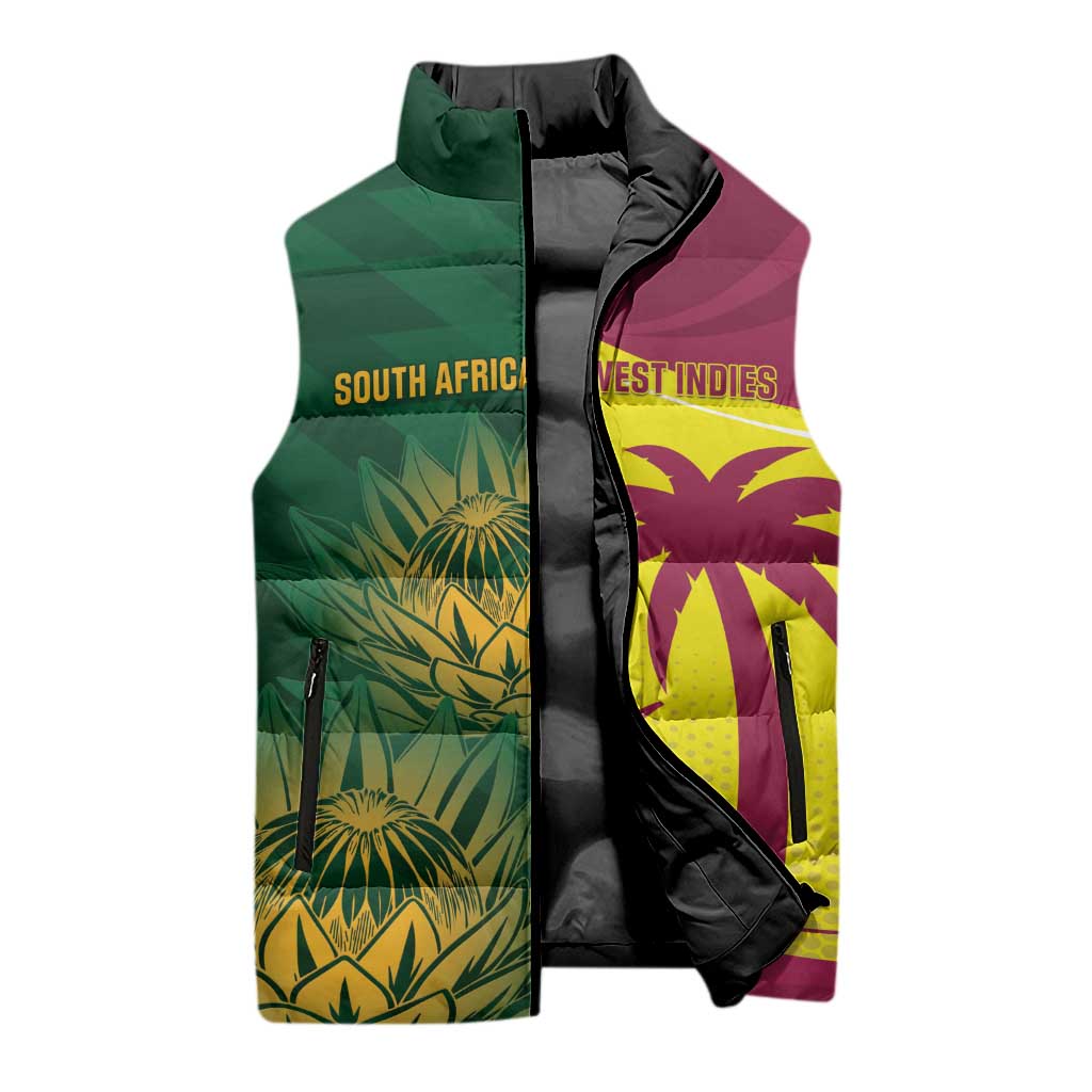 South Africa West Indies Cricket Custom Sleeveless Puffer Jacket Proteas Windies Together - Wonder Print Shop