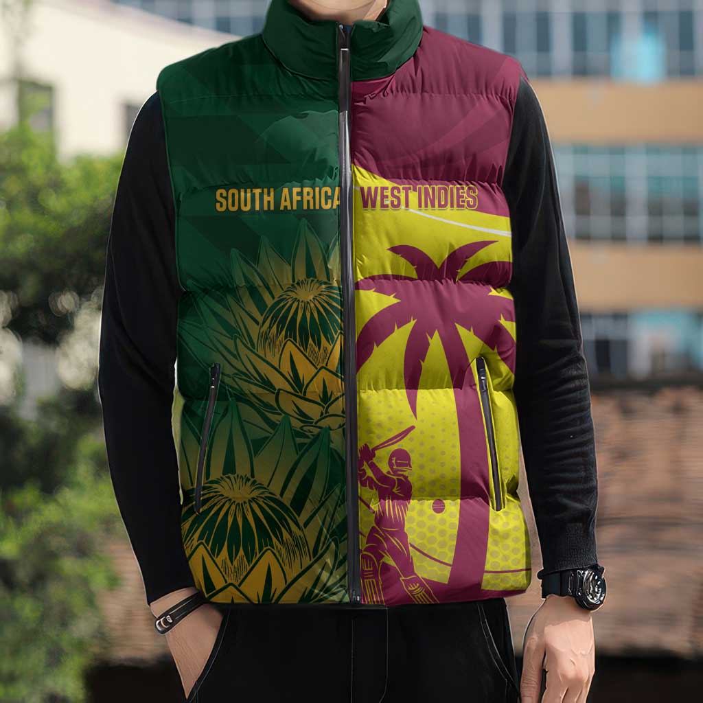 South Africa West Indies Cricket Custom Sleeveless Puffer Jacket Proteas Windies Together - Wonder Print Shop