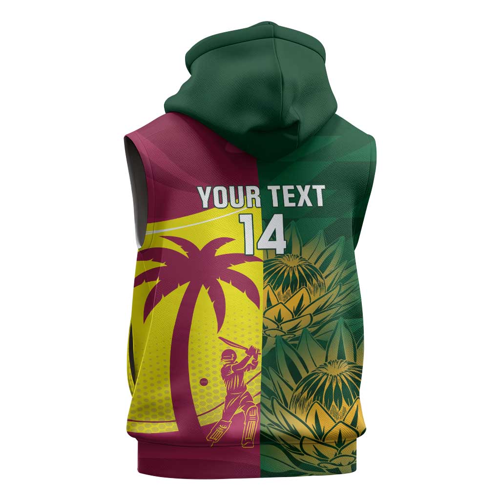 South Africa West Indies Cricket Custom Sleeveless Zip Hoodie Proteas Windies Together - Wonder Print Shop