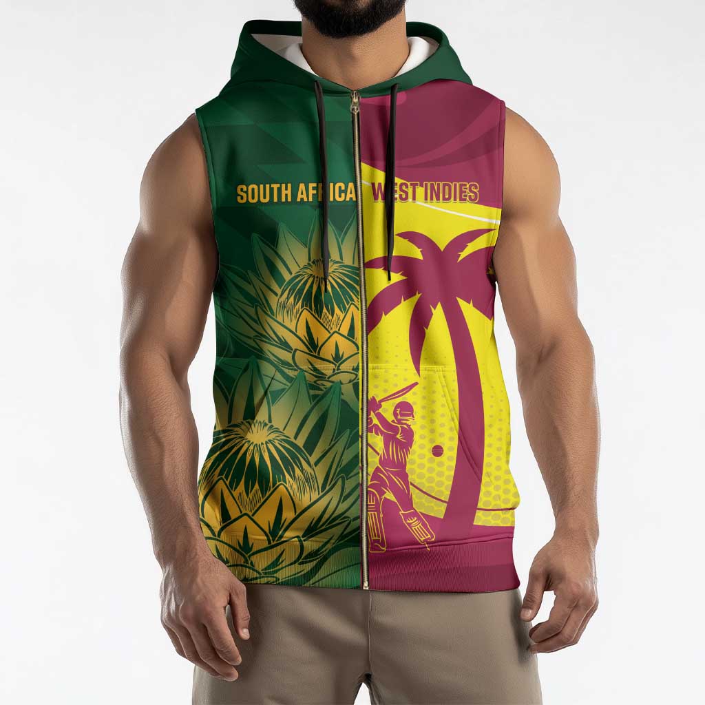 South Africa West Indies Cricket Custom Sleeveless Zip Hoodie Proteas Windies Together - Wonder Print Shop