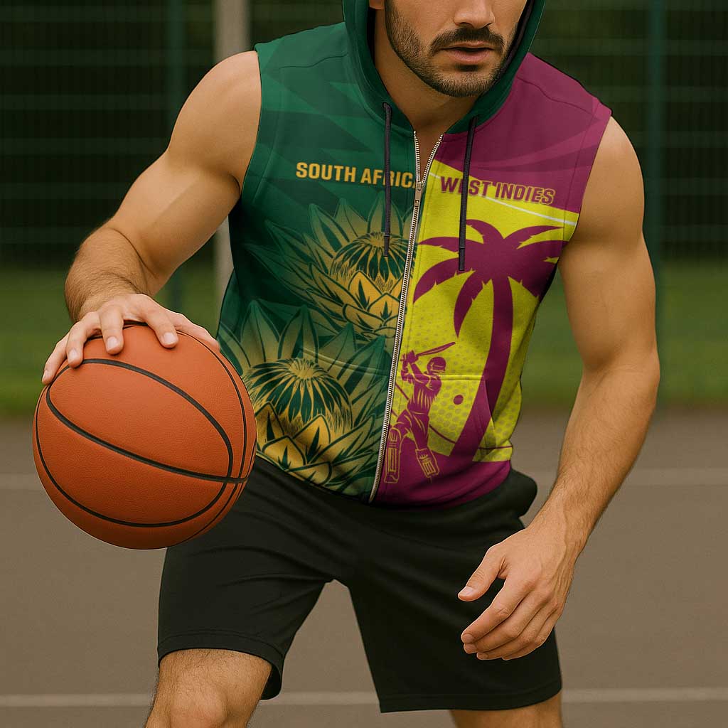 South Africa West Indies Cricket Custom Sleeveless Zip Hoodie Proteas Windies Together - Wonder Print Shop