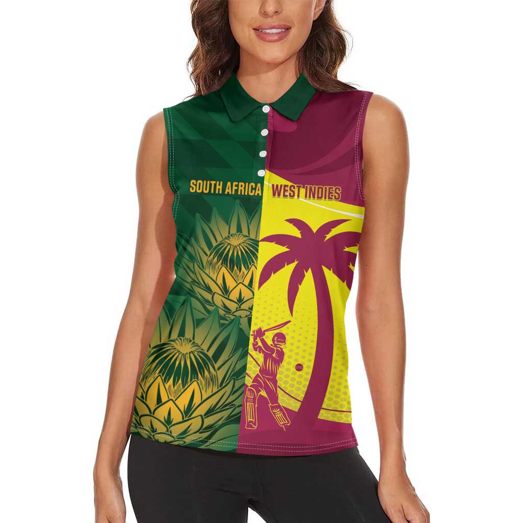 South Africa West Indies Cricket Custom Women Sleeveless Polo Shirt Proteas Windies Together - Wonder Print Shop
