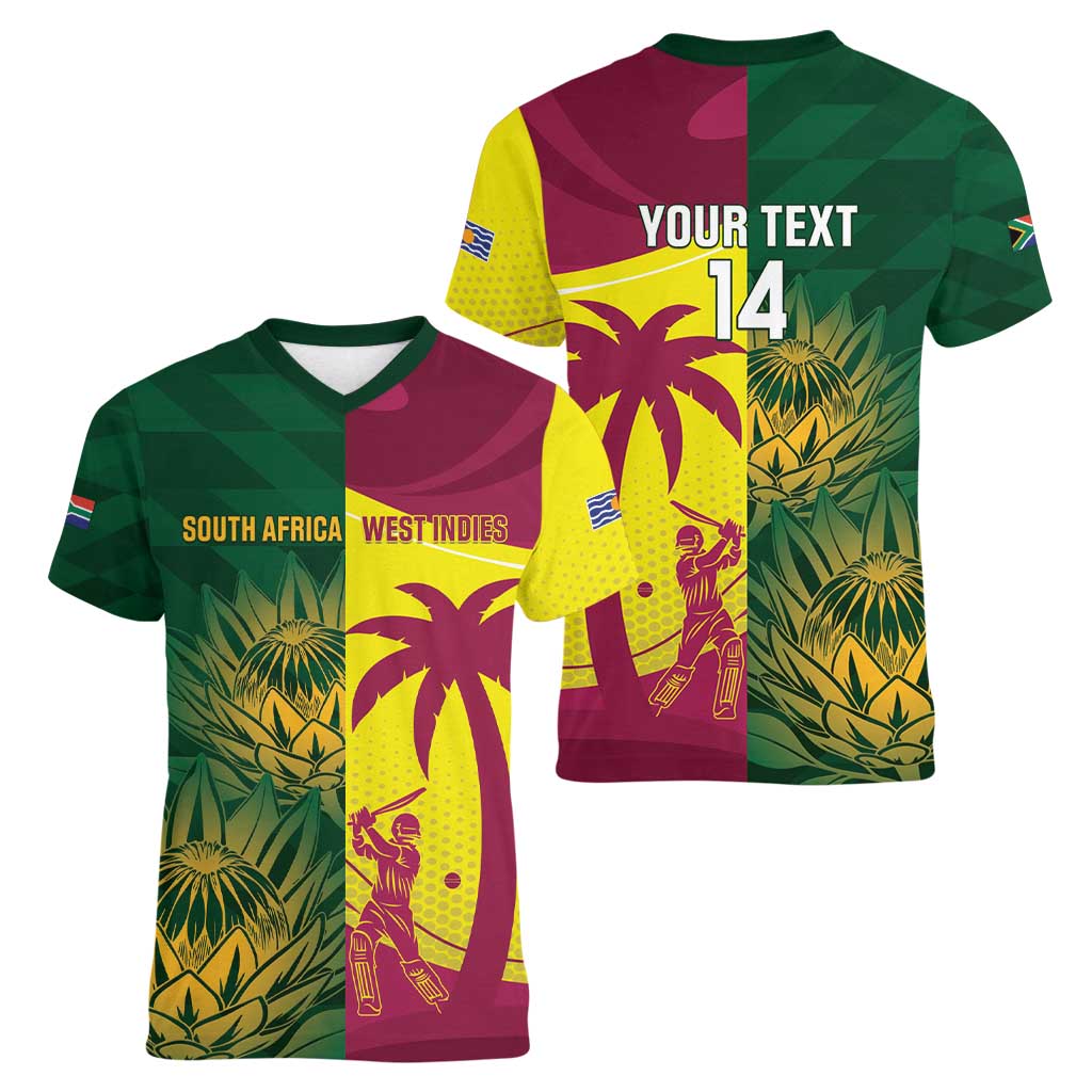 South Africa West Indies Cricket Custom Women V-Neck T-Shirt Proteas Windies Together - Wonder Print Shop