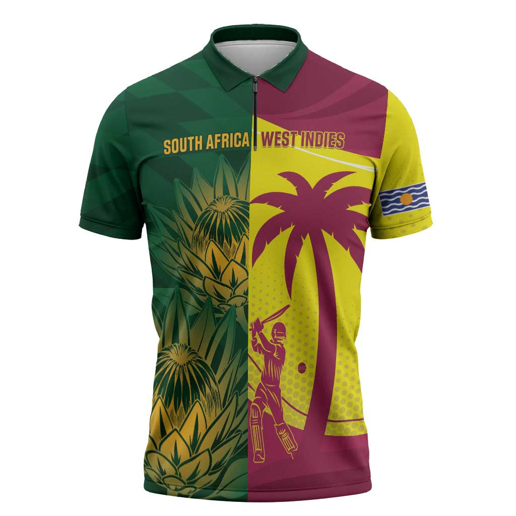 South Africa West Indies Cricket Custom Zipper Polo Shirt Proteas Windies Together - Wonder Print Shop